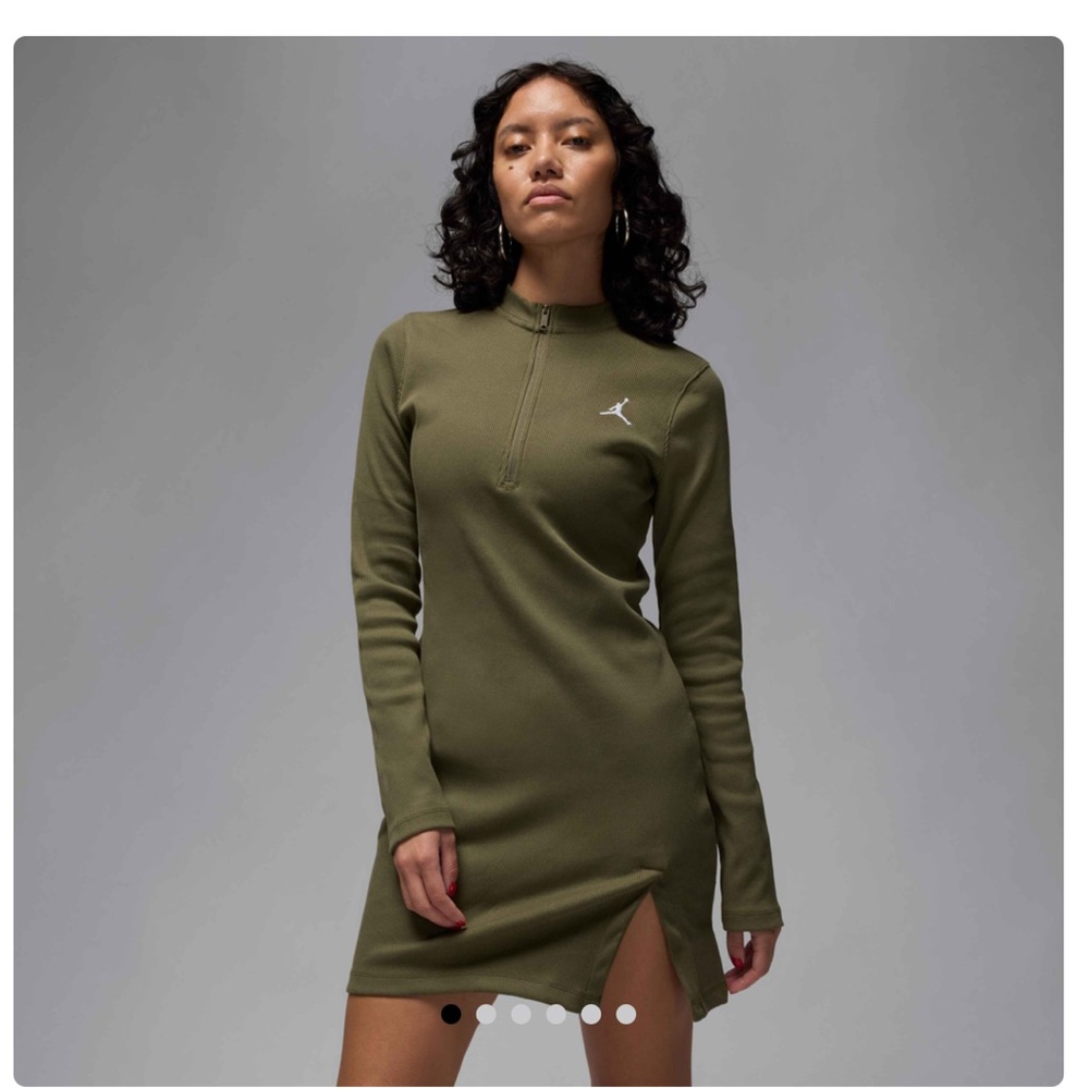 Jordan, 1/2 Zip Long Sleeve Knit Dress, Olive, Small, NWT!